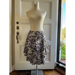 Street Scape Pleated Cotton A-Line Skirt Chocolate & White Size 10